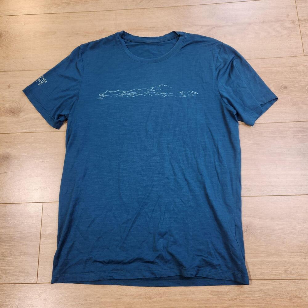 Icebreaker Shirt Mens Medium Blue Mountain Line Graphic Merino Wool Tee Tagless